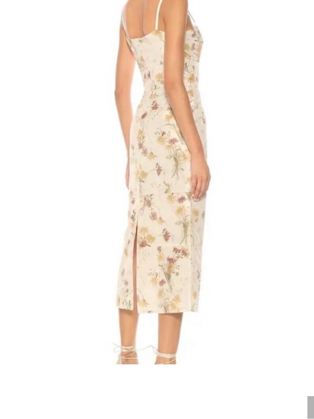 Cream Floral Midi Slip Dress with Side Slit
